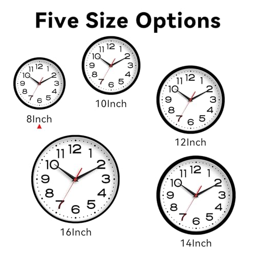 Roymnie Wall Clock Silent Non-Ticking Modern Clock Battery Operated 8 Inch Small Classic Analog Decorative for Kitchen, Living Room, Office, Bedroom, Bathroom (Black)