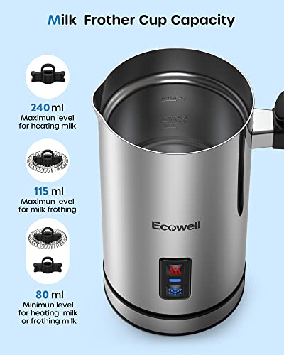 ECOWELL Milk Frother, Coffee Frother Electric, Automatic Hot and Cold Foam Frother, Stainless Steel Milk Steamer and Frother for Latte, Macchiato, Cappuccinos 8.1oz/240 ml Silver, WMMF02