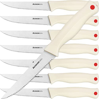 Astercook Steak Knife, Steak Knives Set of 8 with Sheath, Dishwasher Safe High Carbon Stainless Steel Steak Knife with Cover, White
