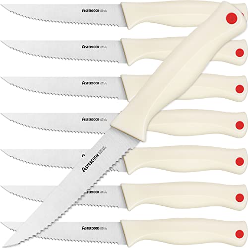 Astercook Steak Knife, Steak Knives Set of 8 with Sheath, Dishwasher Safe High Carbon Stainless Steel Steak Knife with Cover, White