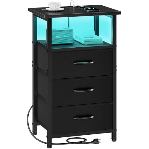 Vagusicc Nightstand with Charging Station and Drawers