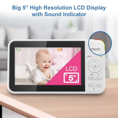 VTech VM924 Remote Pan-Tilt-Zoom Video Baby Monitor, 5" LCD Screen, Up to 17 Hrs Video Streaming, Night Vision, Up to 1000ft Range, Soothing Sounds, 2-Way Talk, Temperature Sensor,Secured Transmission