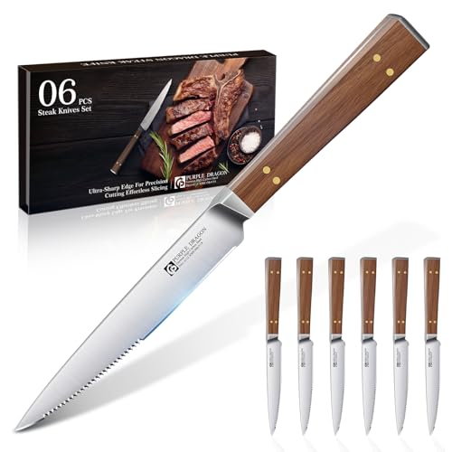 6 Piece Steak Knives Set with Serrated Blades