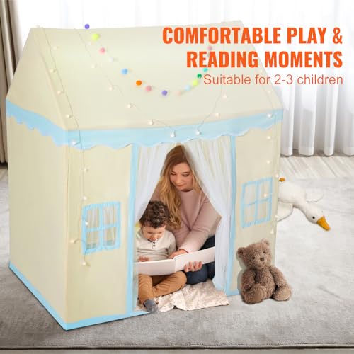 VEVOR Kids Play Tent, Kids Tent for Kids 1-5 Years Old, Tent for Kids with Windows for Indoor and Outdoor, Toddler Tent with Mat and Tent Lamp, Play House Castle Tent for Boys and Girls, Beige