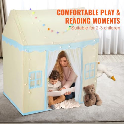 VEVOR Kids Play Tent, Kids Tent for Kids 1-5 Years Old, Tent for Kids with Windows for Indoor and Outdoor, Toddler Tent with Mat and Tent Lamp, Play House Castle Tent for Boys and Girls, Beige