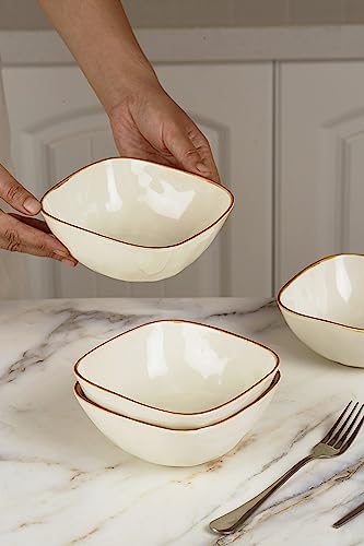 famiware Cereal Bowls Set of 6, Ocean Square 6" Soup Bowls, 23oz Rice Serving Bowl Oatmeal Bowls, Kitchen Bowl Set, Microwave and Dishwasher Safe, Scratch Resistant, Vanilla White