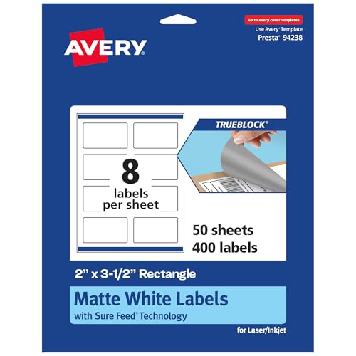 400 Pack Avery Rectangle Labels 2"x3.5" Printable