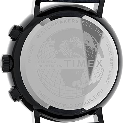Timex Men's Fairfield Chrono 41mm Watch – Black Case & Blue Dial with Blue Genuine Leather Strap