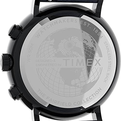 Timex Men's Fairfield Chrono 41mm Watch – Black Case & Blue Dial with Blue Genuine Leather Strap