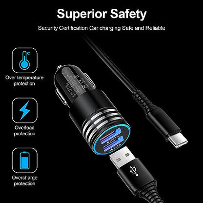 30W QC3.0 Android Car Phone Charger C Type USB C Car Adapter Plug with 3FT Android Auto Coiled USB C Cable Fast Charging for Samsung Galaxy A05S/A54/A34/A33/A14/A53/A13/A03S/A23/A24/S23 S22 Ultra/S23+