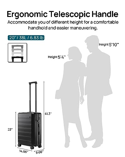 NINETYGO Carry on Luggage 22x14x9in Airline Approved with USB Port, 20 Inch Hardshell Spinner Hardside Suitcase with Wheels, TSA Lock for 3-5 Days Travel Quick Getaway Business, 38L, Pirate Black