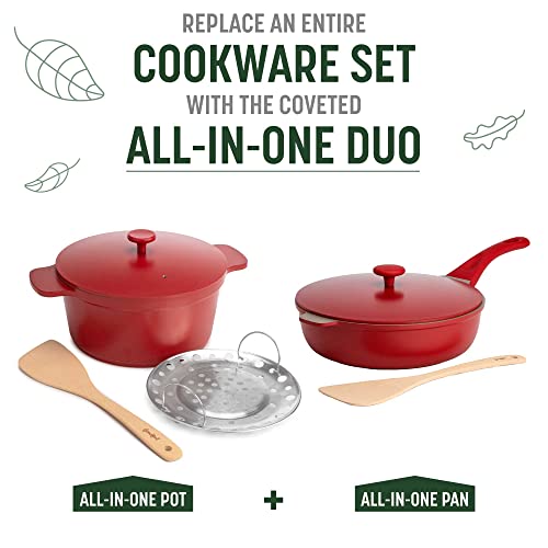 Goodful All-In-One Pot, Multilayer Nonstick, High Performance Cast Dutch Oven With Matching Lid, Roasting Rack And Turner, Made Without PFOA, Dishwasher Safe Cookware, 4.7-Quart, Crimson Red