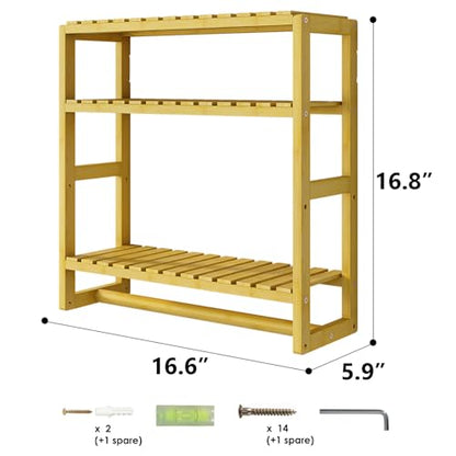 Bamboo Floating Shelves Bathroom Storage 3-Tier - Multifunctional Adjustable Over Toilet Rack Bathroom Organizer for Space-Saving Wall Mount Storage Used in The Kitchen/Living Room(Bamboo)
