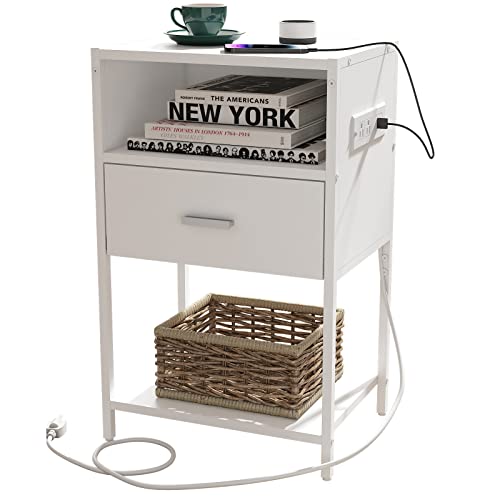 Nightstand with Charging Station and Storage Drawers