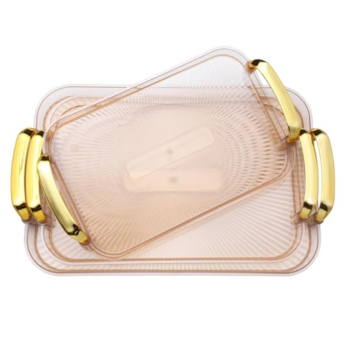 3 Pack Stackable Plastic Serving Trays with Handles