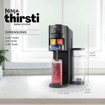 Ninja Thirsti Drink System, Soda Maker, Create Unique Sparkling & Still Drinks, Personalize Size & Flavor, Carbonated Water Machine, 60L CO2 Cylinder & Variety of Flavored Water Drops, Black WC1001