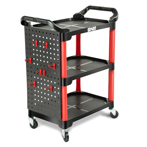 3 Tier Rolling Detailing Utility Cart with Pegboard