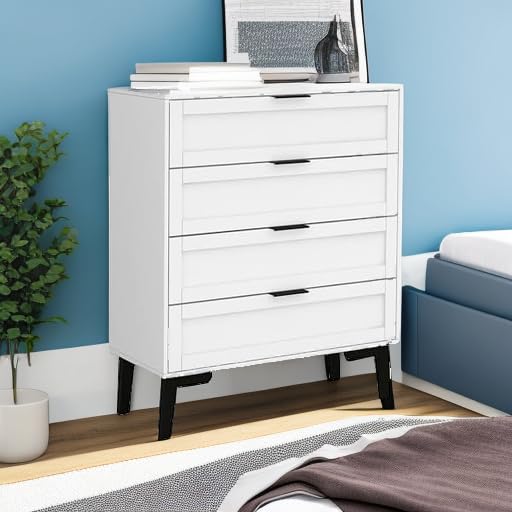 Modern White 4 Drawer Dresser for Bedroom