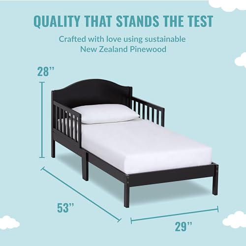 Dream On Me Sydney Toddler Bed in Black, Greenguard Gold Certified, JPMA Certified, Low To Floor Design, Non-Toxic Finish, Safety Rails, Made Of Pinewood