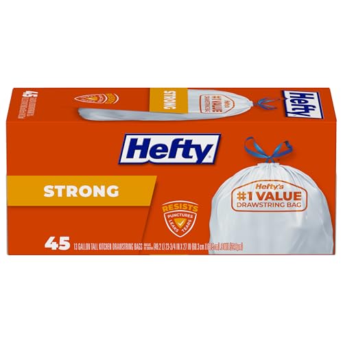45 Count Hefty 13 Gallon Kitchen Trash Bags Unscented