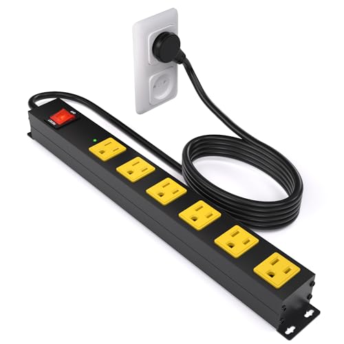 6 Outlet Heavy Duty Metal Power Strip, 15FT Surge Protector
