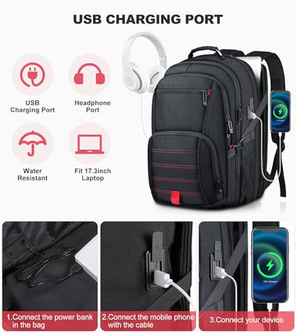 tazbuzo Travel Backpack, Extra Large Backpack, 50L Laptop Backpack for Men, School Backpack, Water Resistant TSA Approved Business Work College School Computer Bag with USB Port, Fits 17 Inch Laptops