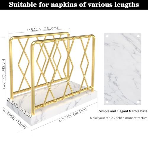 LWSFF Napkin Holder for Table, Elegant Marble Standing Napkin Dispenser for Kitchen Dining Modern Cocktail Picnic Bar, Metal Tissue Holders for kitchen Suitable for All Dining Room Decors Gold