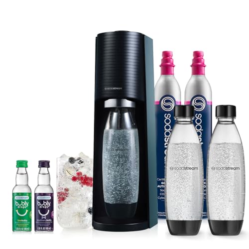 SodaStream Terra Sparkling Water Maker Bundle (Black), with CO2, Dishwasher Safe Bottles and Bubly Flavors Drops