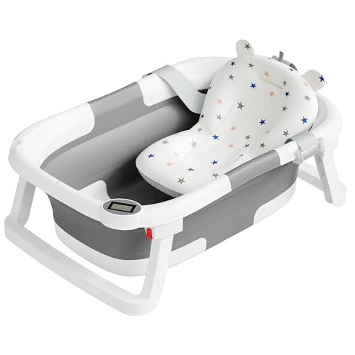 Collapsible Baby Bathtub with Cushion and Thermometer