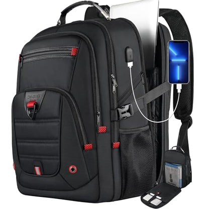 Z-MGKISS Extra Large Travel Backpack, TSA Backpack 17.3 Inch, 50L Anti Theft 17 Inch Big Business Laptop Backpack for Men & Women, Water Resistant College Rucksack Bag with USB Port, Black