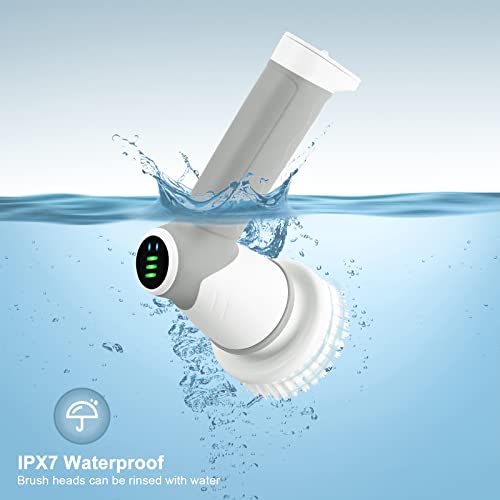 Electric spin scrubber,electric Spin Cleaning Brush IPX7 Waterproof with 6 Replaceable Brush Heads Dual Speed Led Display,Cordless Power Spin Scrubber for Bathroom/Floor/Tile/Tub/Kitchen/Stove/Car