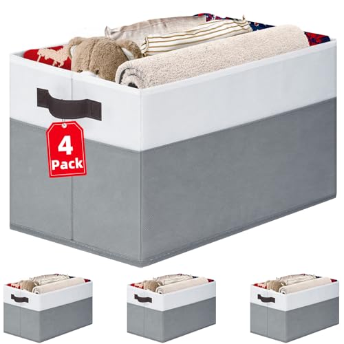 4 Pack Fabric Closet Storage Baskets with Handles
