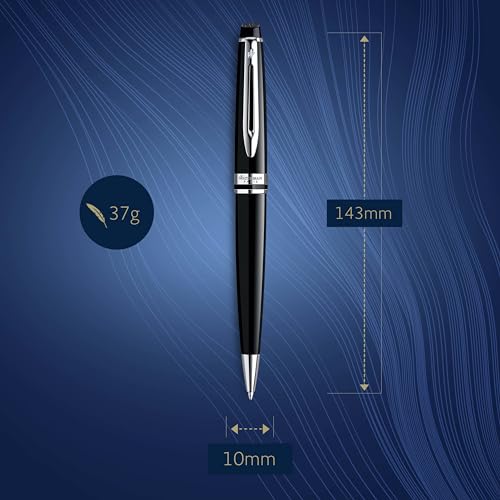 Waterman Expert Ballpoint Pen Gloss Black with Chrome Trim Medium Tip Blue Ink Gift Box