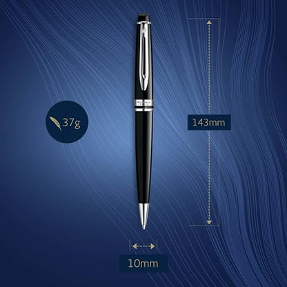 Waterman Expert Ballpoint Pen Gloss Black with Chrome Trim Medium Tip Blue Ink Gift Box
