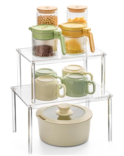 2 Pack Acrylic Stackable Cabinet Shelf Organizer