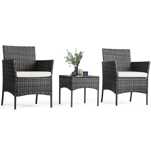 3 Piece Patio Wicker Furniture Set with Cushions