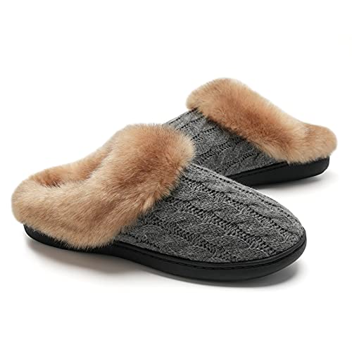 Memory Foam Knitted Fur Collar Slippers for Women