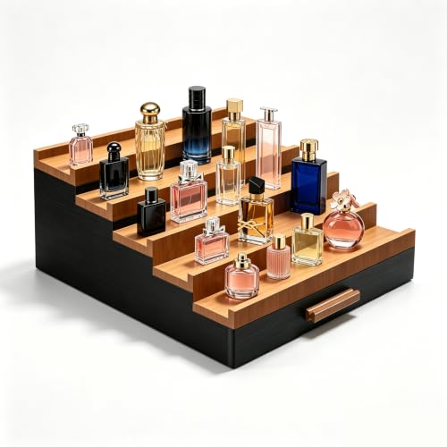 Bamboo Cologne Organizer 5-Tier with Hidden Drawer