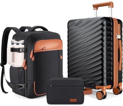 3 Piece Hardside Carry On Luggage Set with Backpack