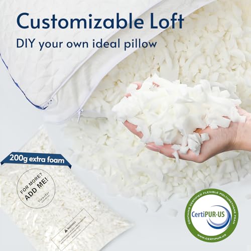 viewstar Shredded Memory Foam Pillows Queen Size Set of 2, Adjustable Firm Pillows for Side Back Stomach Sleepers, Bed Pillows with Washable Removable Cover 20"x 30"