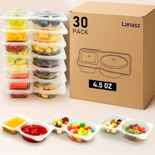 30 Pack Reusable Double Compartment Snack Containers with Lids