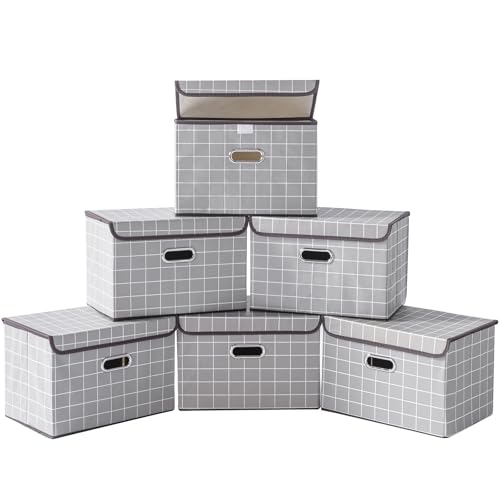 6 Pack Foldable Fabric Storage Cube Bins with Lids