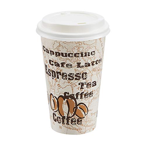 100 Pack Amazon Basics 16oz Disposable Coffee Cups with Lids