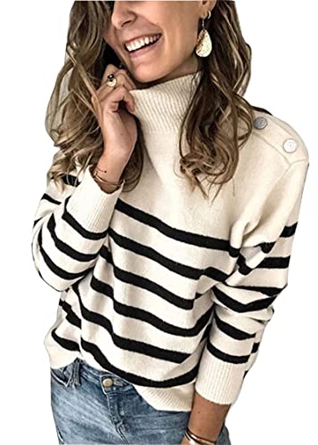 Striped Turtleneck Ribbed Knit Sweater Pullover Jumper