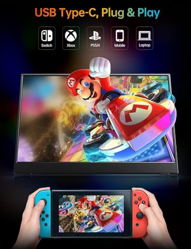 VILVA Portable-Monitor-for-Laptop - 15.6'' 1080P FHD IPS Display USB-C&HDMI Portable Monitor for Laptop with Cover and Speakers External Monitor for Laptop/PC/Mac/Phone/Xbox Switch/PS4/