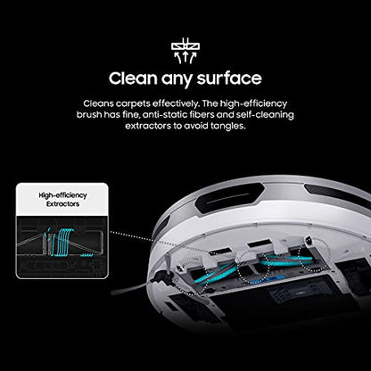 SAMSUNG Jet Bot+ Robot Vacuum Cleaner w/Clean Station, Automatic Emptying, Precision Cleaning, 5-Layer Filter, Intelligent Power Control for Hardwood Floors, Carpets, Area Rugs, VR30T85513W/AA, White