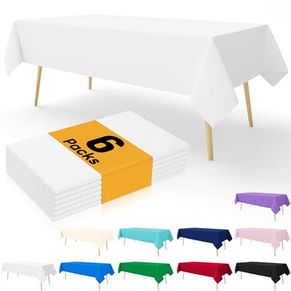smiry Disposable Table Cloth - 6 Pack, 54 x 108 Inch Table Cloths for Parties, Decorative Tablecloths for Rectangle Tables, Waterproof Plastic Table Cover, Leakproof & Sturdy, White