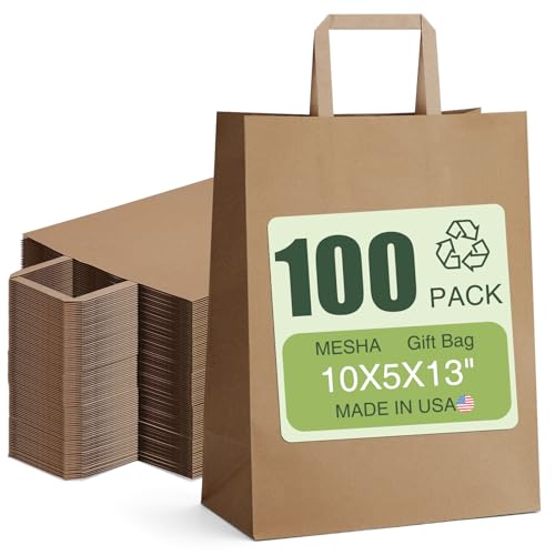 100 Pack Large Paper Bags with Handles, 10x5x13