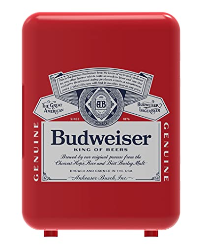 CURTIS Budweiser MIS135BUD, Mini Portable Compact Personal Fridge Cooler, 4 Liter Capacity Chills Six 12 oz Cans, 100% Freon-Free & Eco Friendly, RED