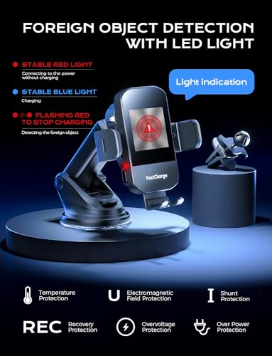 CHGeek Wireless Car Charger, 15W Fast Charging Auto Clamping Car Charger Phone Mount Phone Holder fit for iPhone 15 14 13 12 11 Pro Max Xs, Samsung Galaxy S24 Ultra S23 S22 S21, S20, S10+, Black
